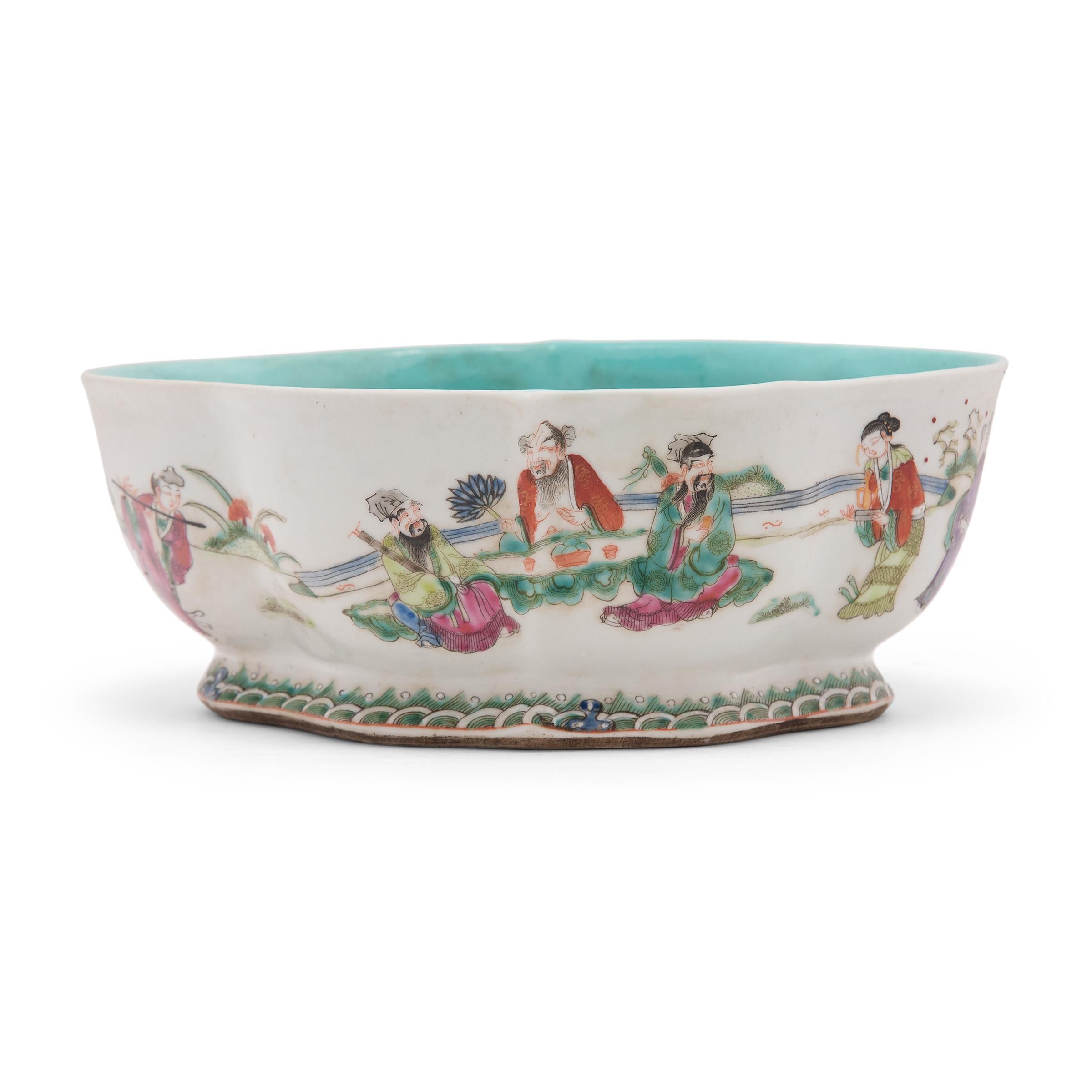 Qing Chinese Footed Offering Bowl with Gathering of Immortals, c. 1900