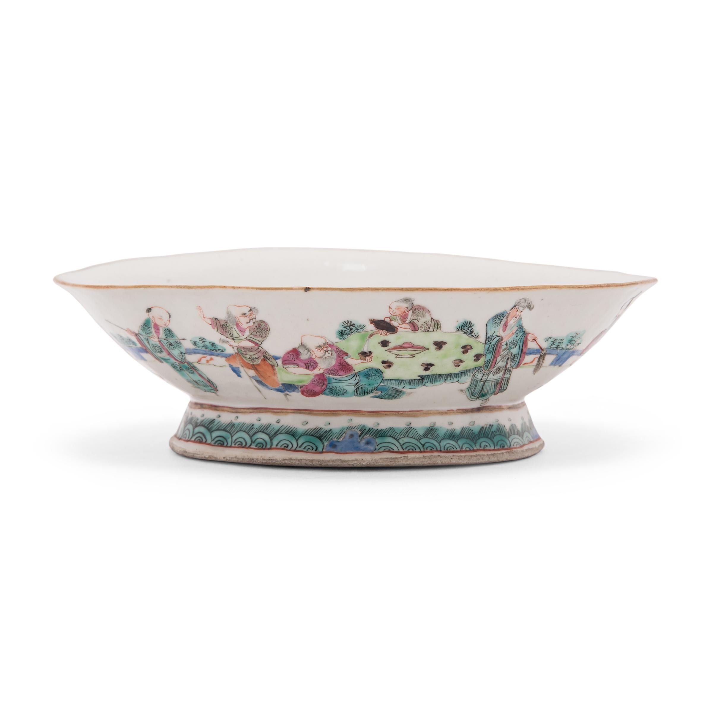 Qing Chinese Footed Offering Bowl with Gathering of Immortals, c. 1850