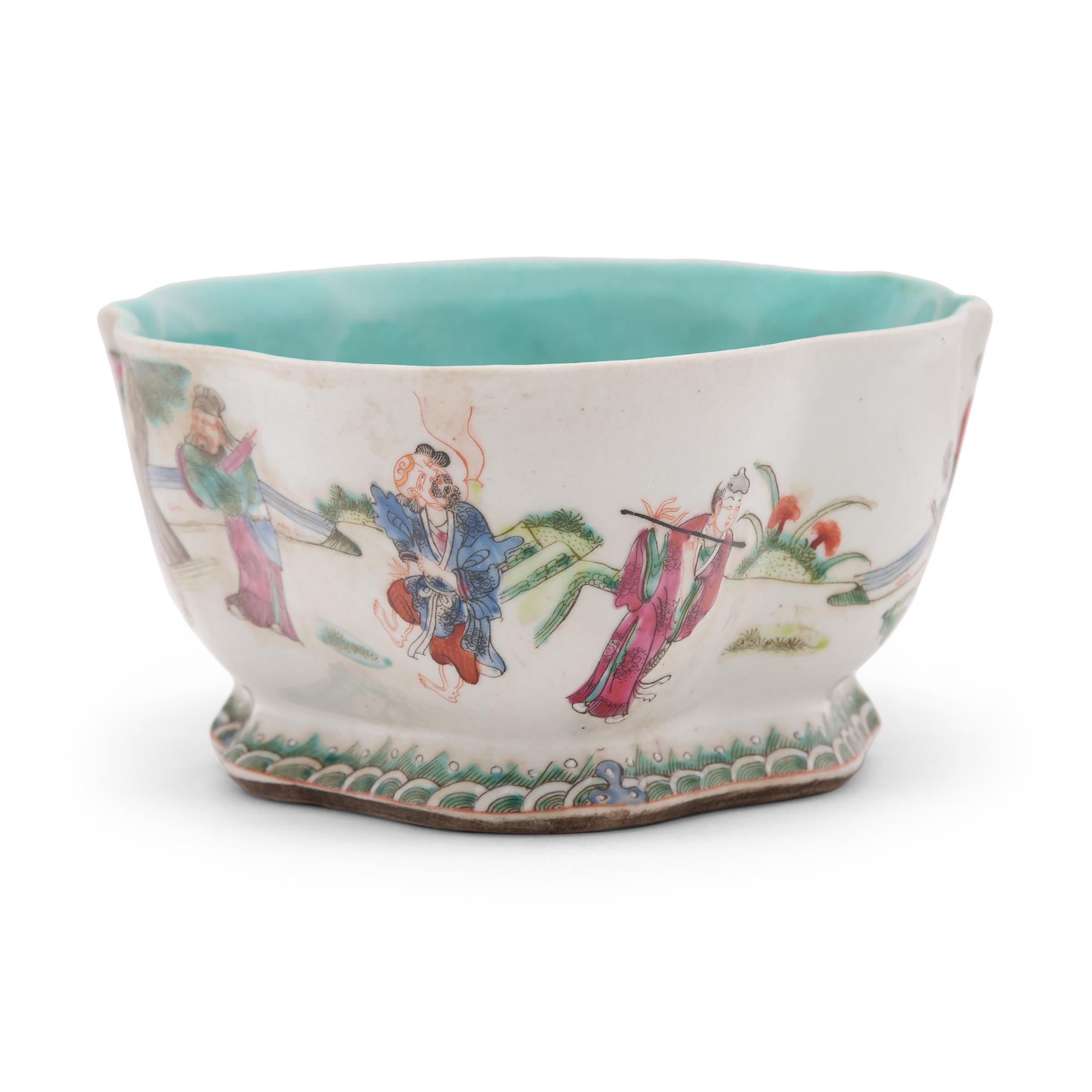 Enameled Chinese Footed Offering Bowl with Gathering of Immortals, c. 1900