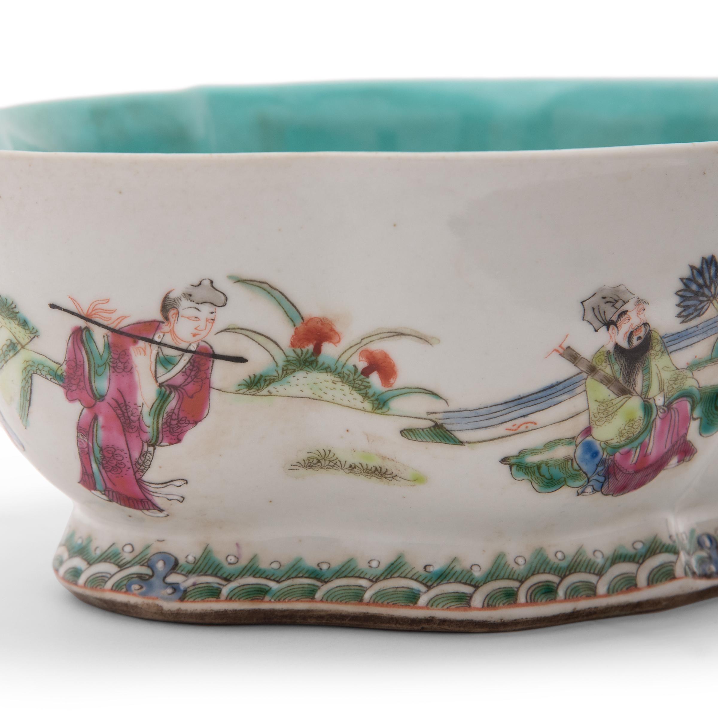 Early 20th Century Chinese Footed Offering Bowl with Gathering of Immortals, c. 1900