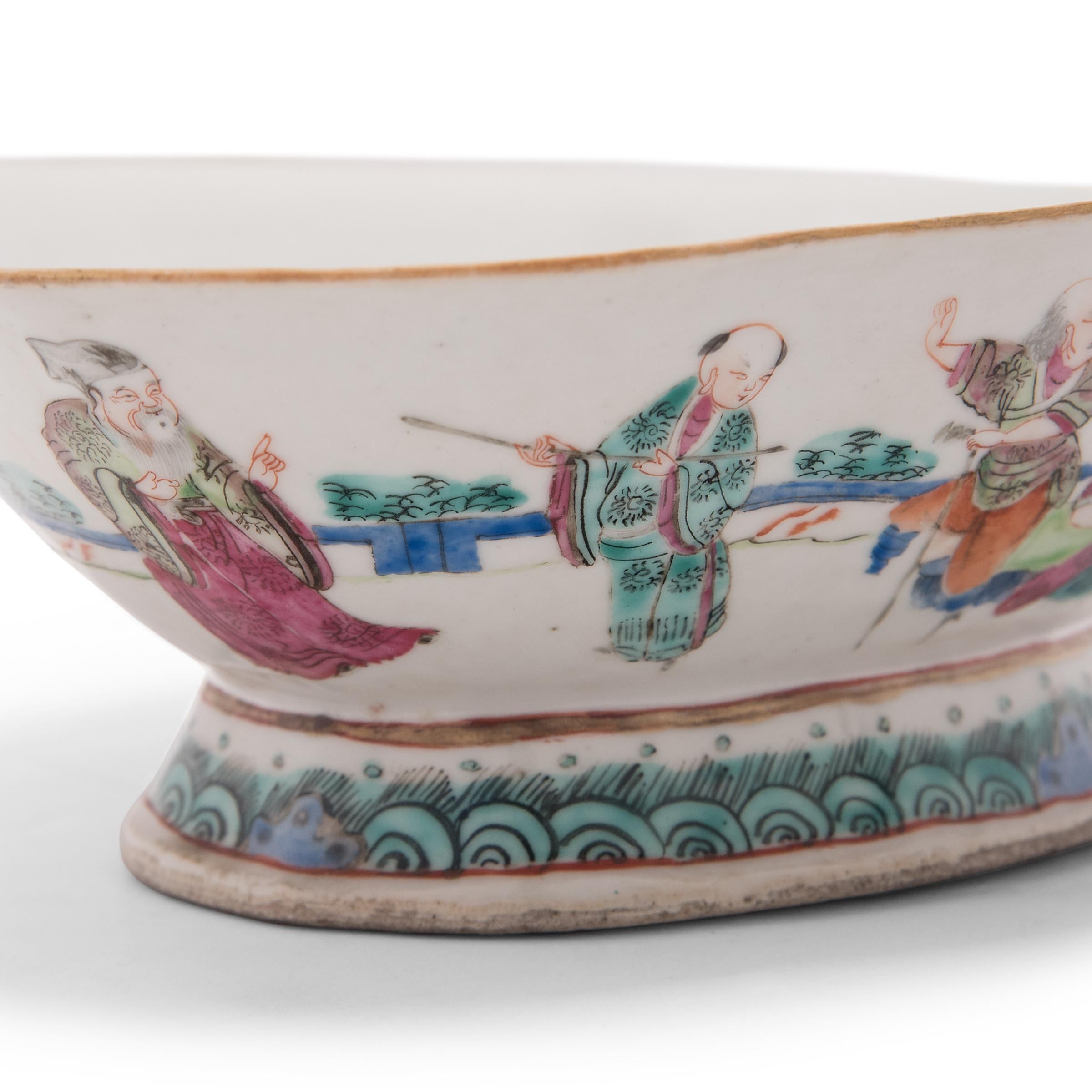 19th Century Chinese Footed Offering Bowl with Gathering of Immortals, c. 1850