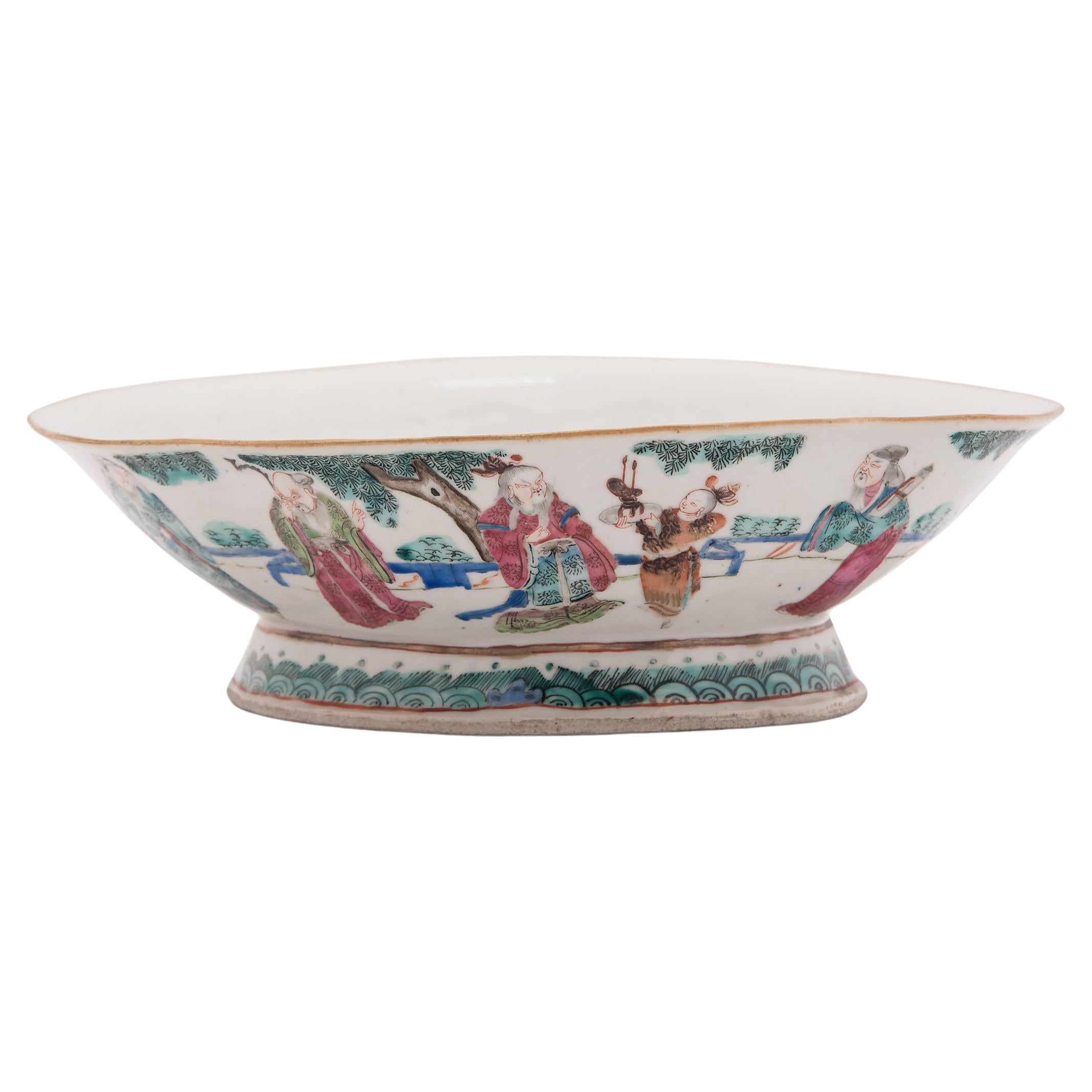 Chinese Footed Offering Bowl with Gathering of Immortals, c. 1850