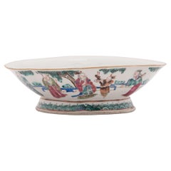 Antique Chinese Footed Offering Bowl with Gathering of Immortals, c. 1850