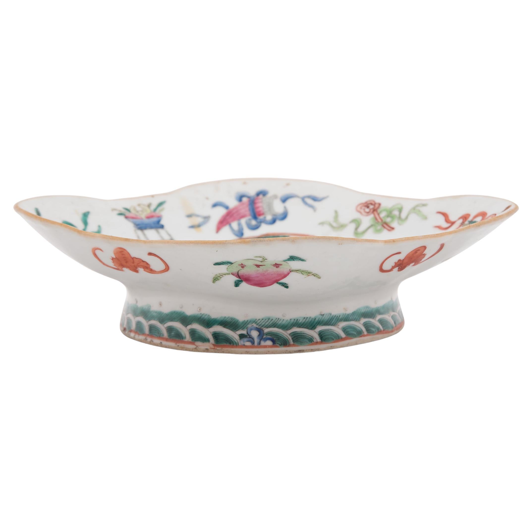 Chinese Footed Offering Bowl with God of War, c. 1850 For Sale