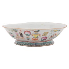 Chinese Footed Offering Bowl with Scholars' Objects, c. 1850