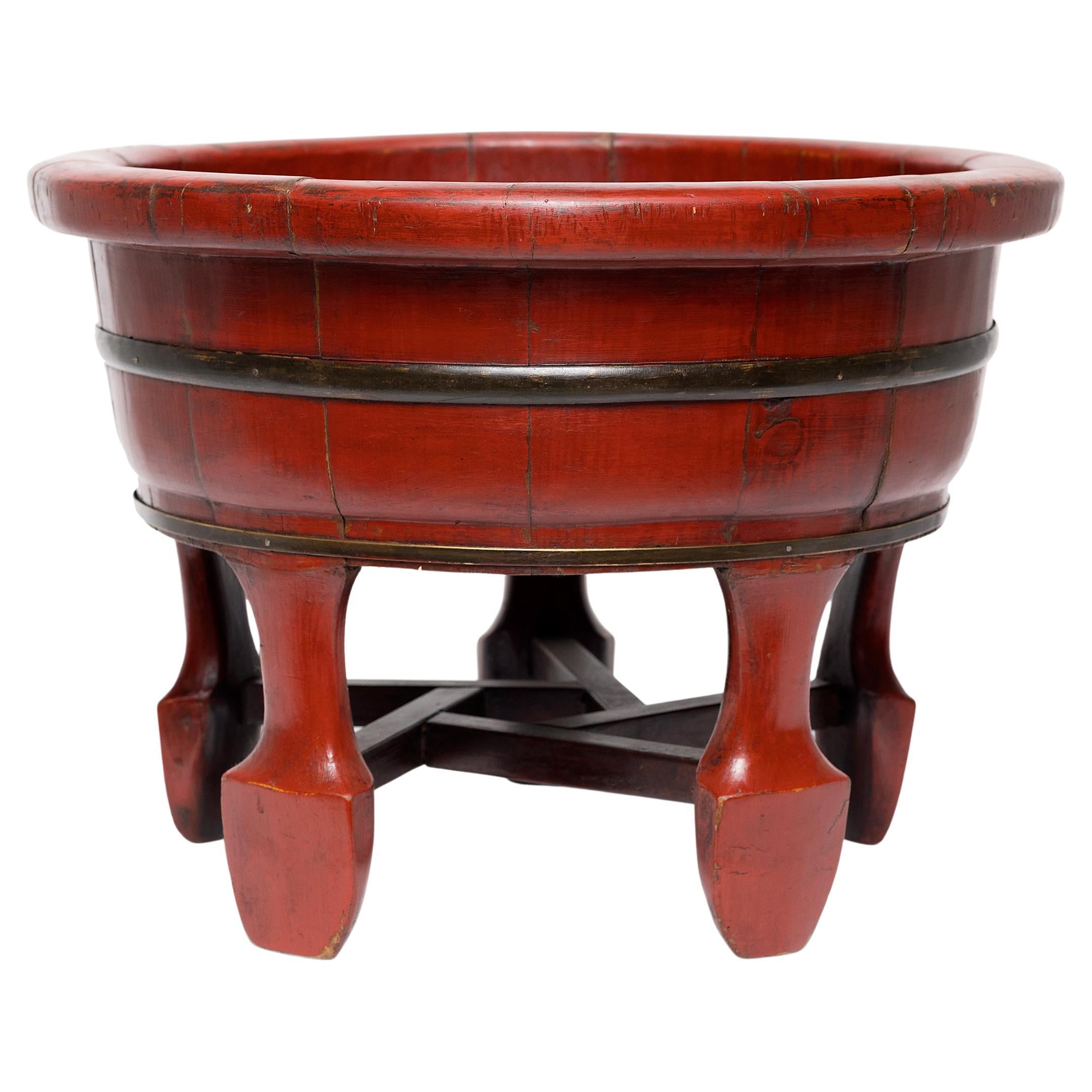 Chinese Footed Red Lacquer Wash Basin, c. 1880