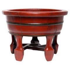 Antique Chinese Footed Red Lacquer Wash Basin, c. 1880