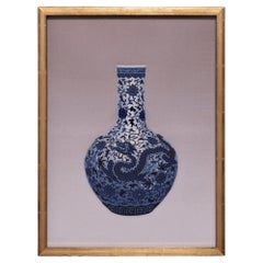 Chinese Forbidden Stitch Embroidery of a Blue and White Vase