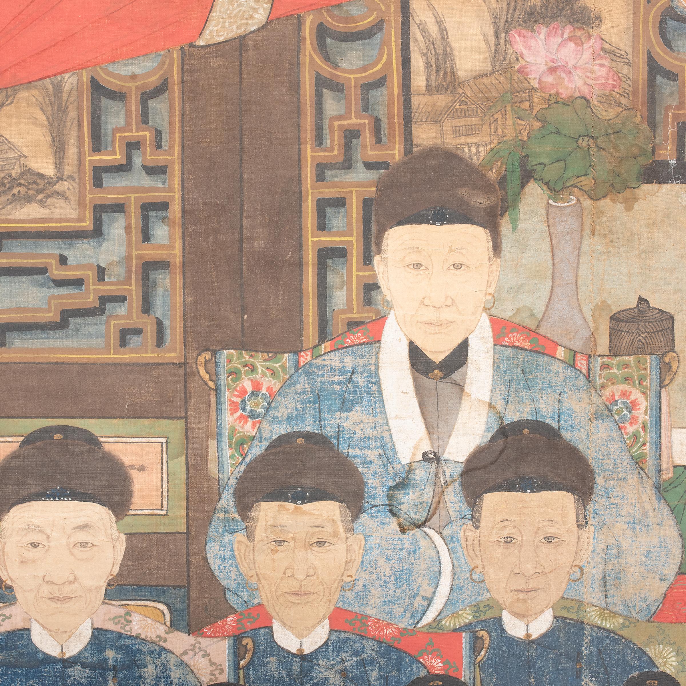 Chinese Forty-Two Ancestors Portrait, C. 1850 In Fair Condition In Chicago, IL
