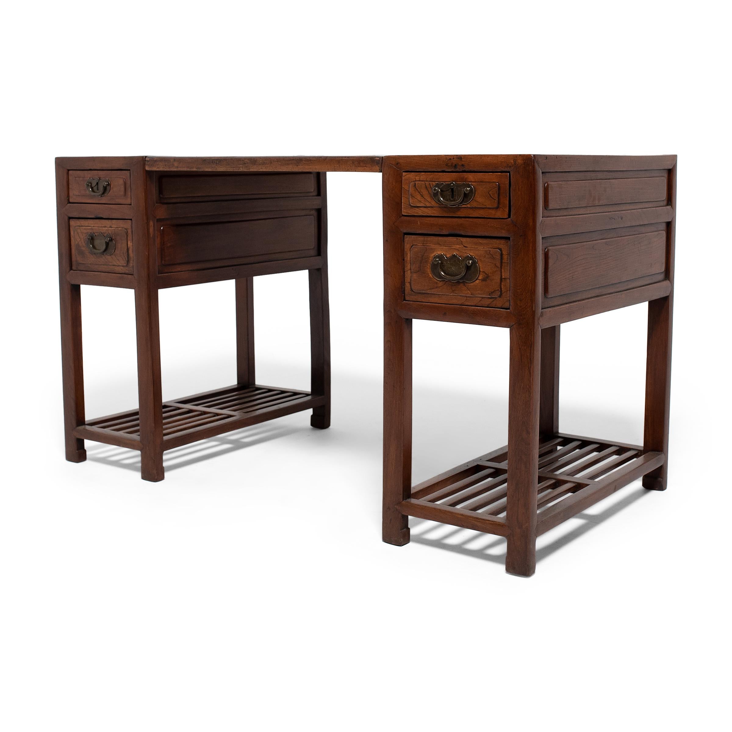 Chinese Four Drawer Pedestal Desk, circa 1850 In Good Condition In Chicago, IL