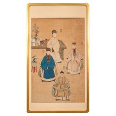 Antique Chinese Four Figures Ancestral Portrait Painting