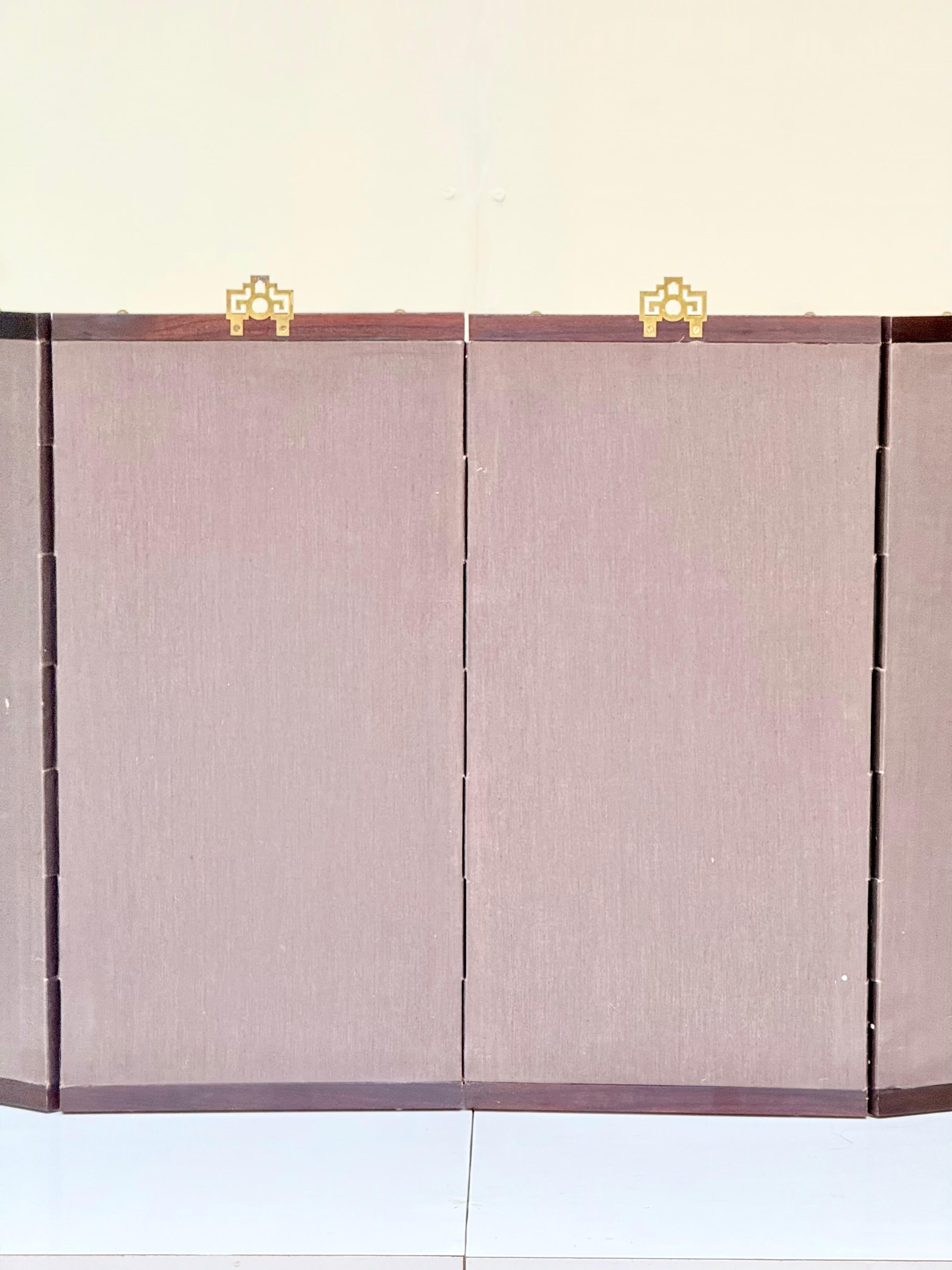 Chinese Four-Fold Screen with Cranes, Lotuses, Peonies, and Bamboo, 1963 For Sale 10