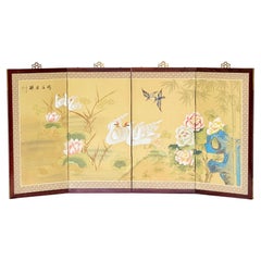 Chinese Four-Fold Screen with Cranes, Lotuses, Peonies, and Bamboo, 1963