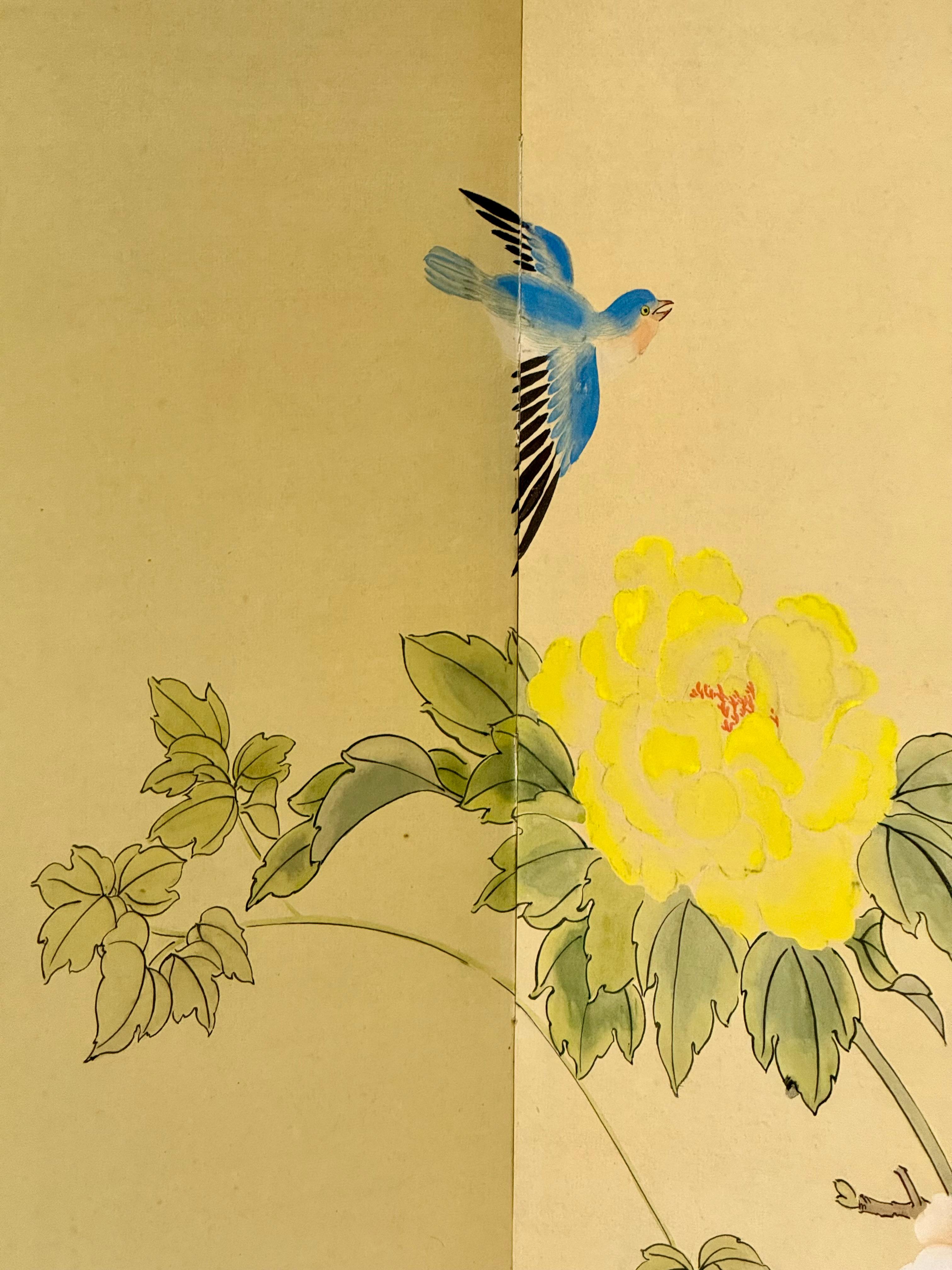 Chinese Four-Fold Screen with Peonies and Blue Magpies, 1963, 