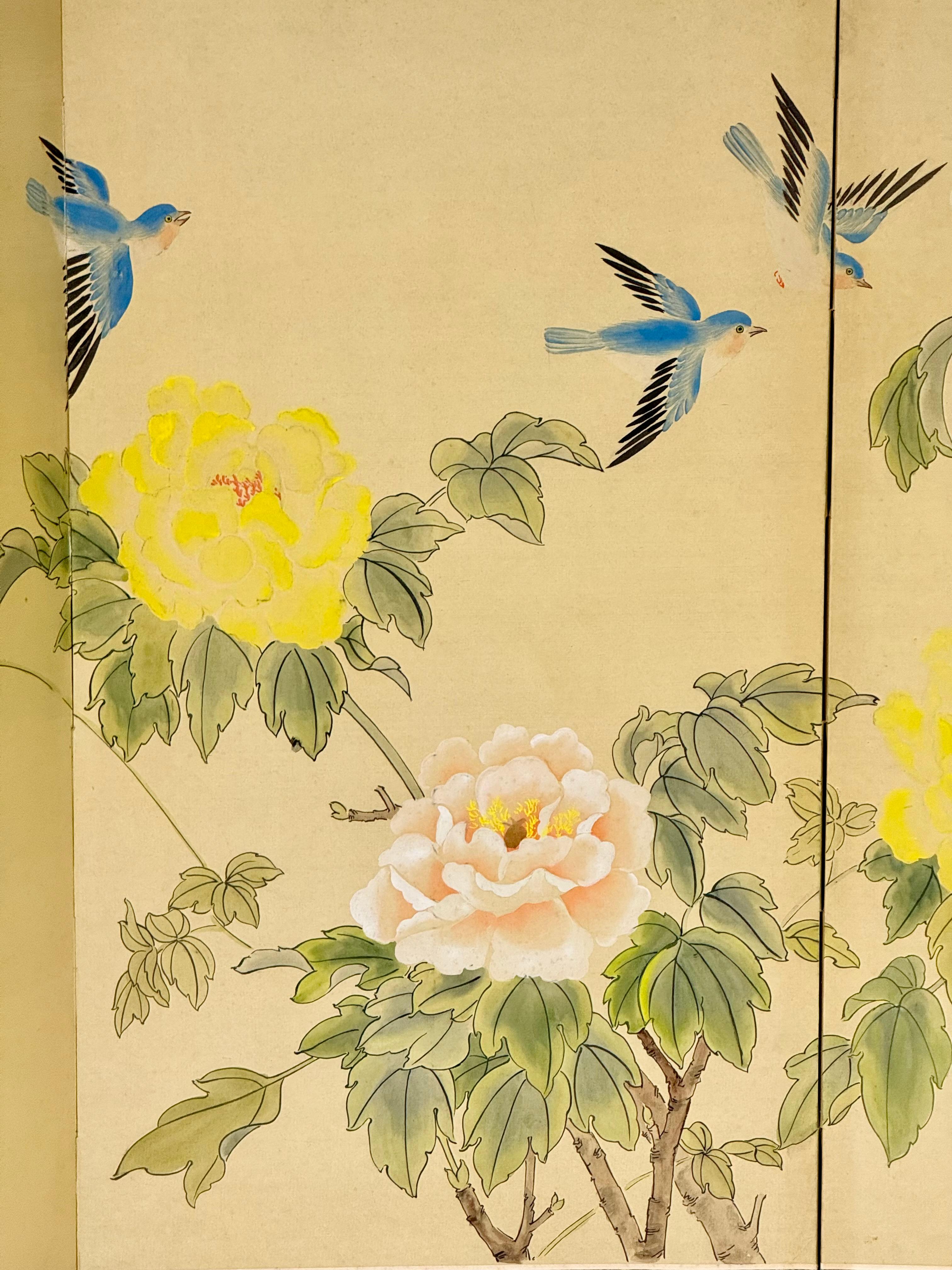 Chinese Four-Fold Screen with Peonies and Blue Magpies, 1963, 