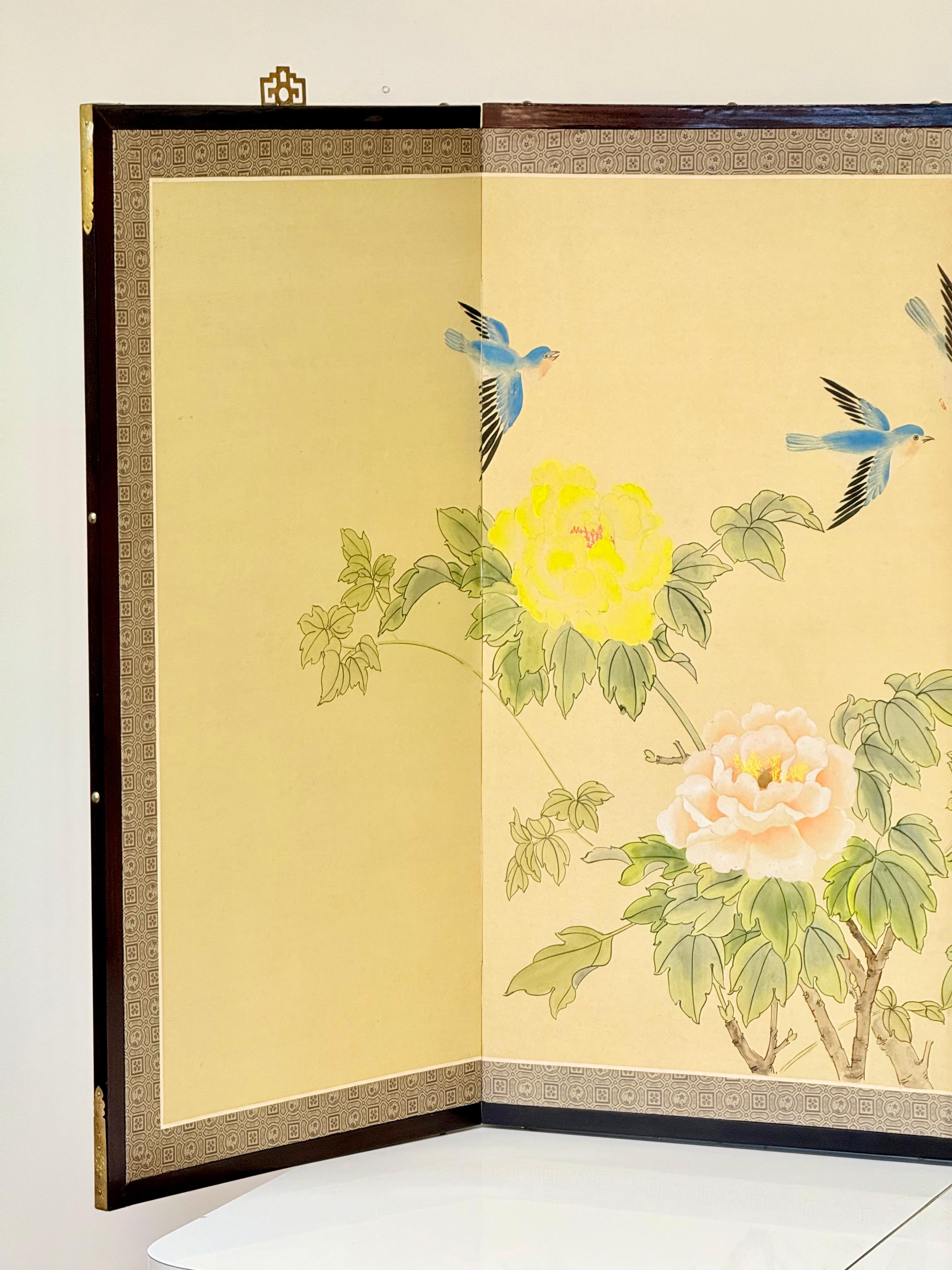 Chinese Four-Fold Screen with Peonies and Blue Magpies, 1963, 