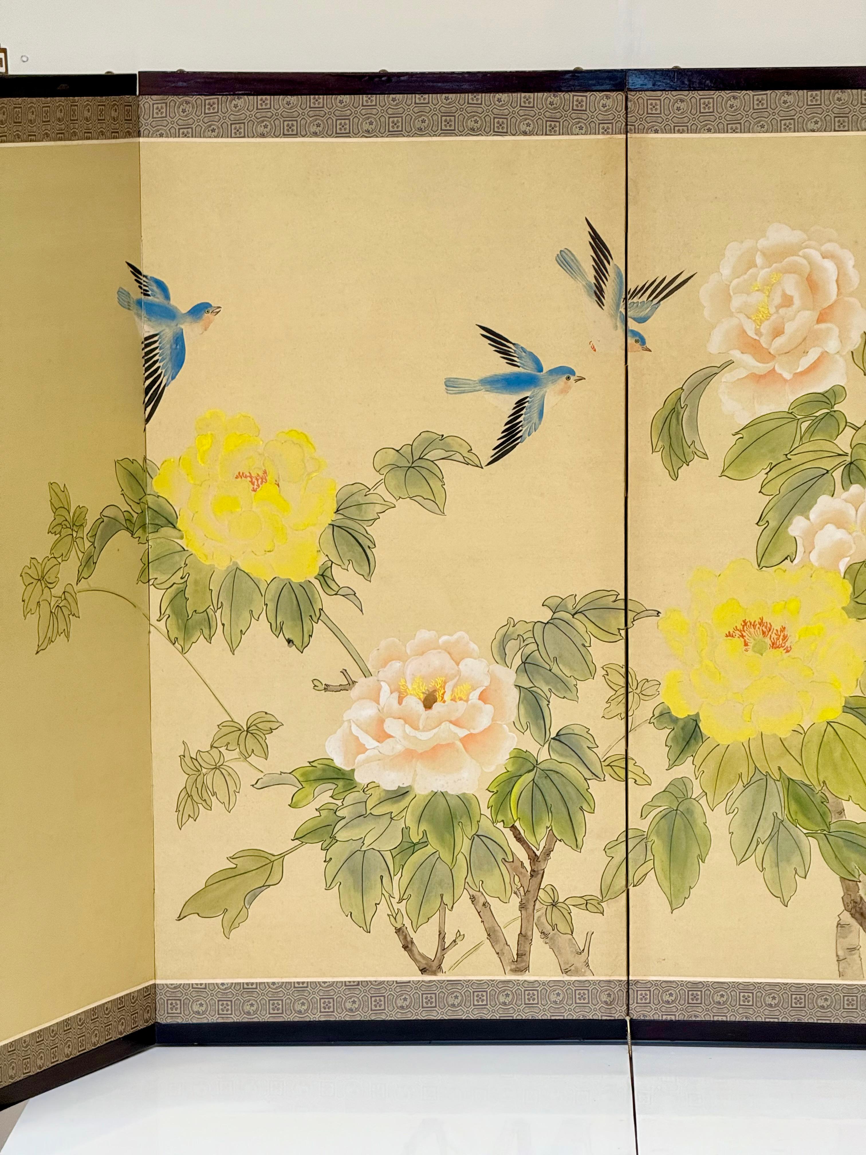 Chinese Four-Fold Screen with Peonies and Blue Magpies, 1963, 