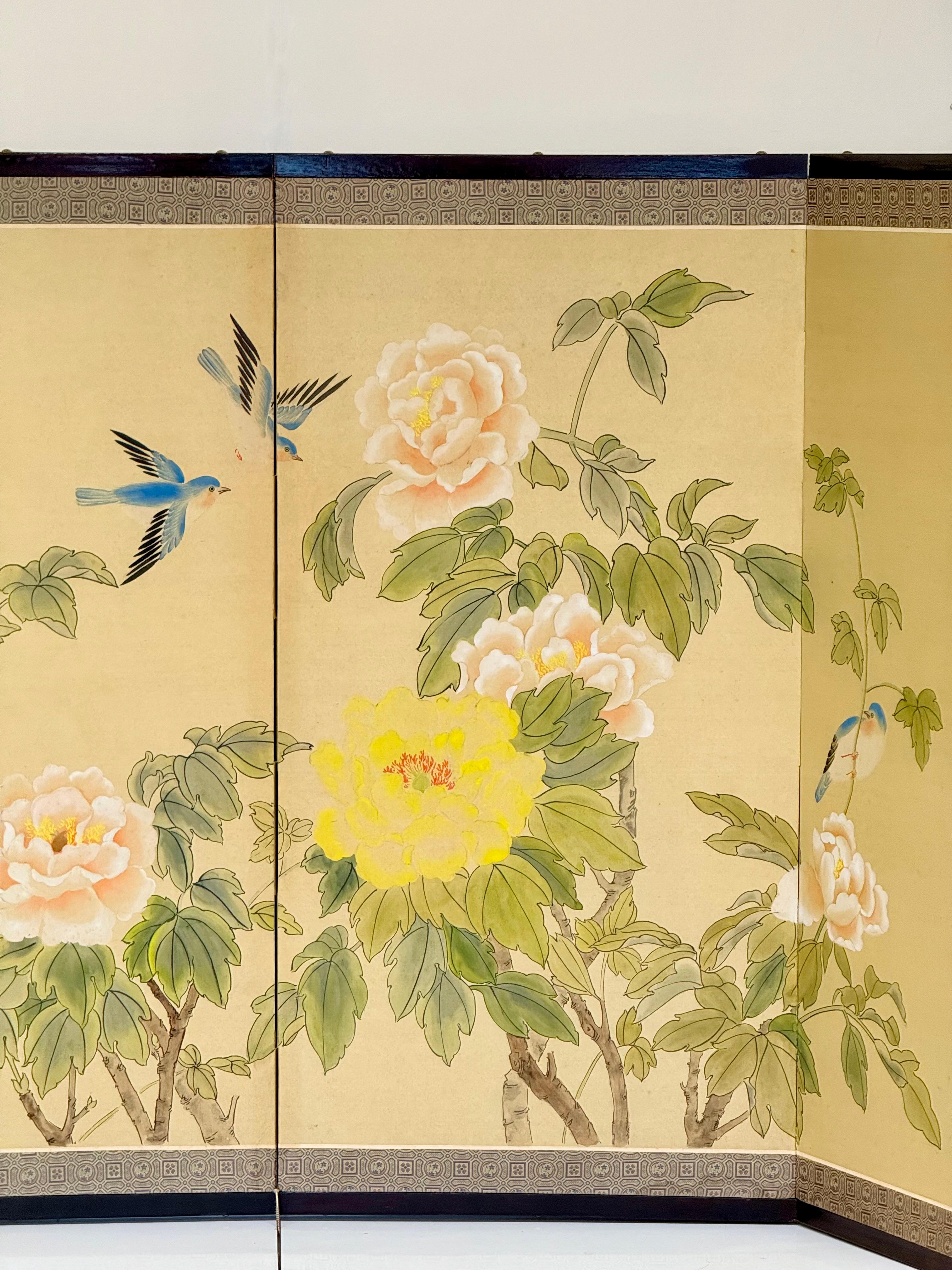 Chinese Four-Fold Screen with Peonies and Blue Magpies, 1963, 