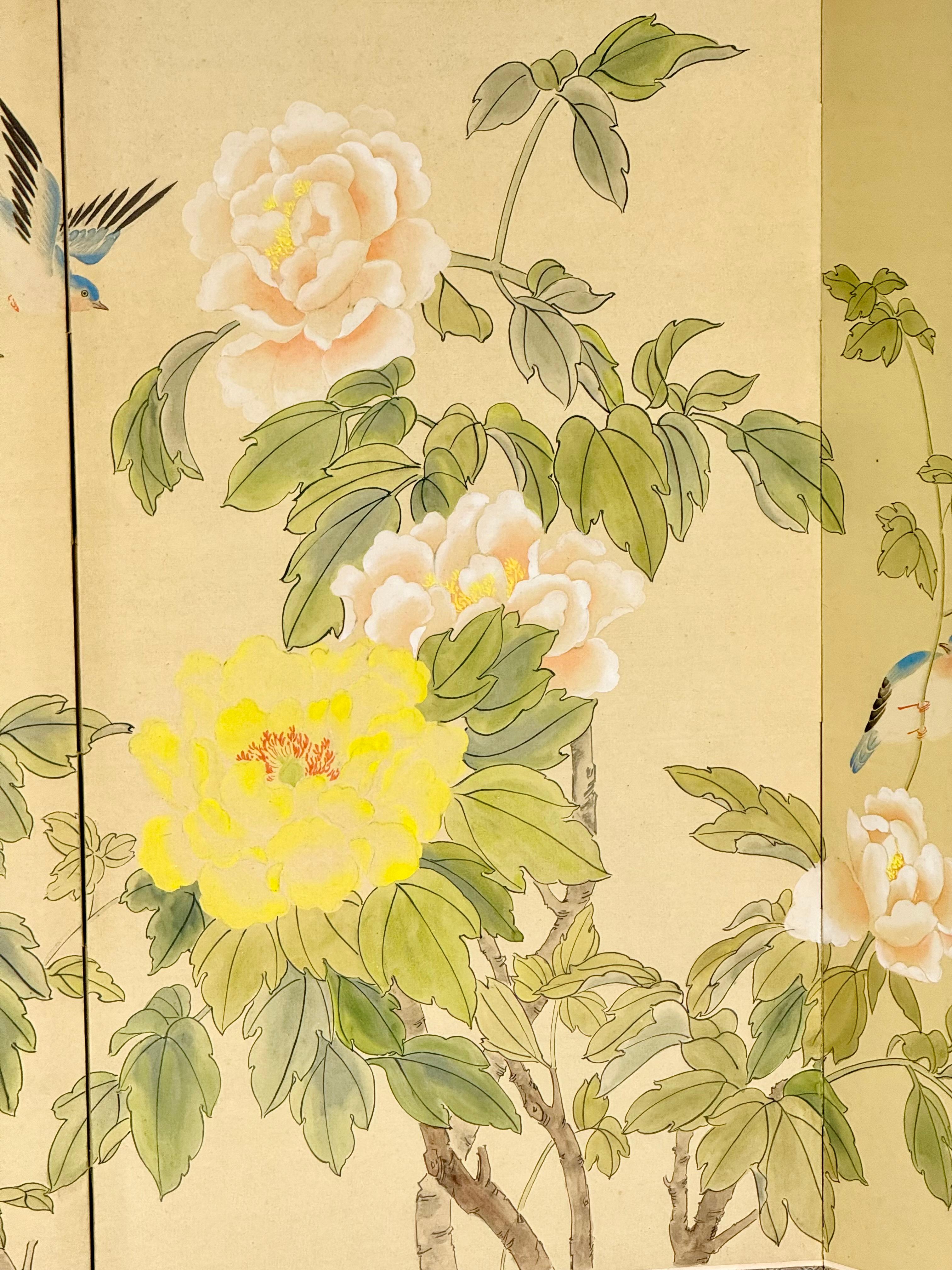 Chinese Four-Fold Screen with Peonies and Blue Magpies, 1963, 