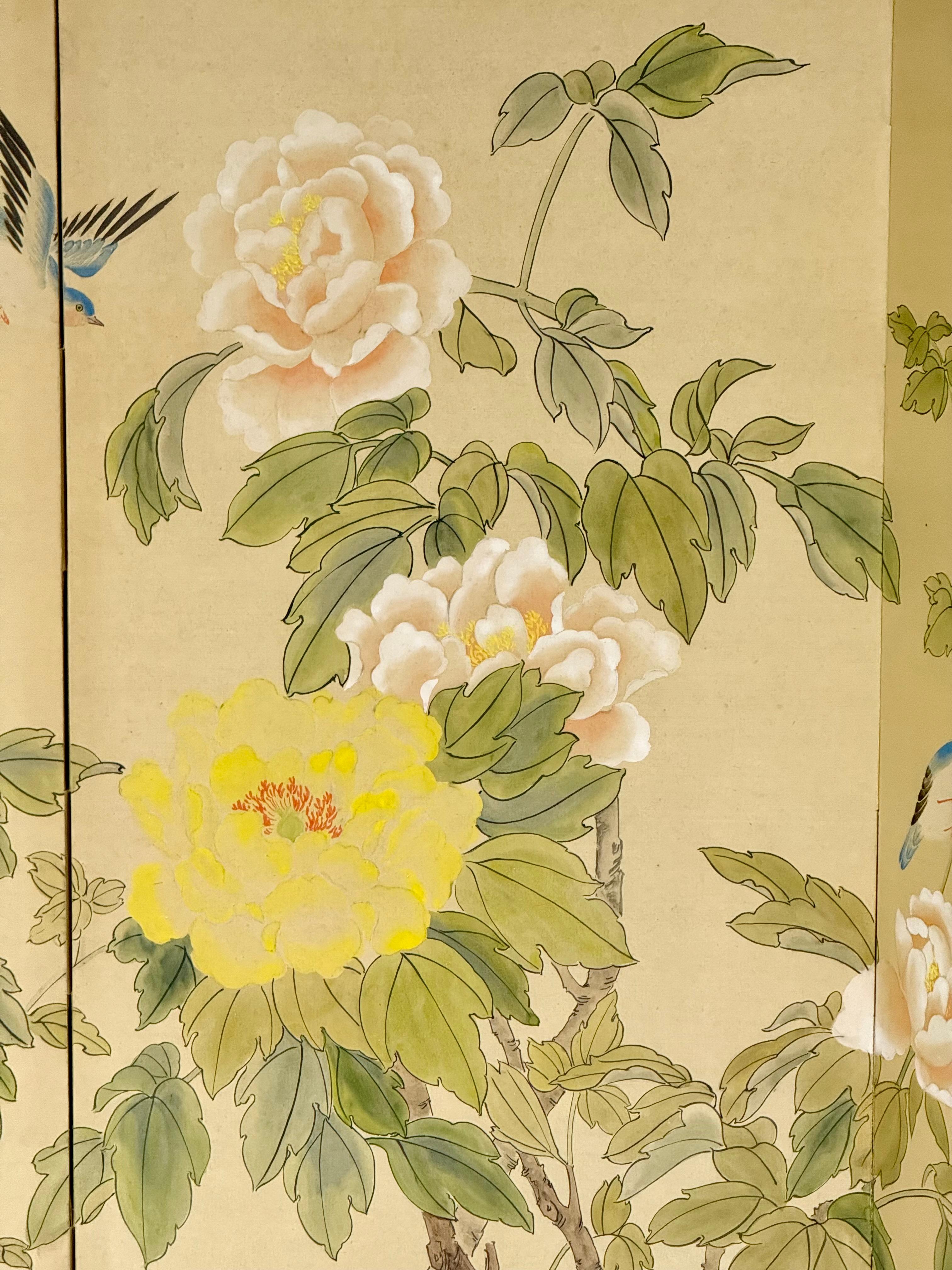 Chinese Four-Fold Screen with Peonies and Blue Magpies, 1963, 