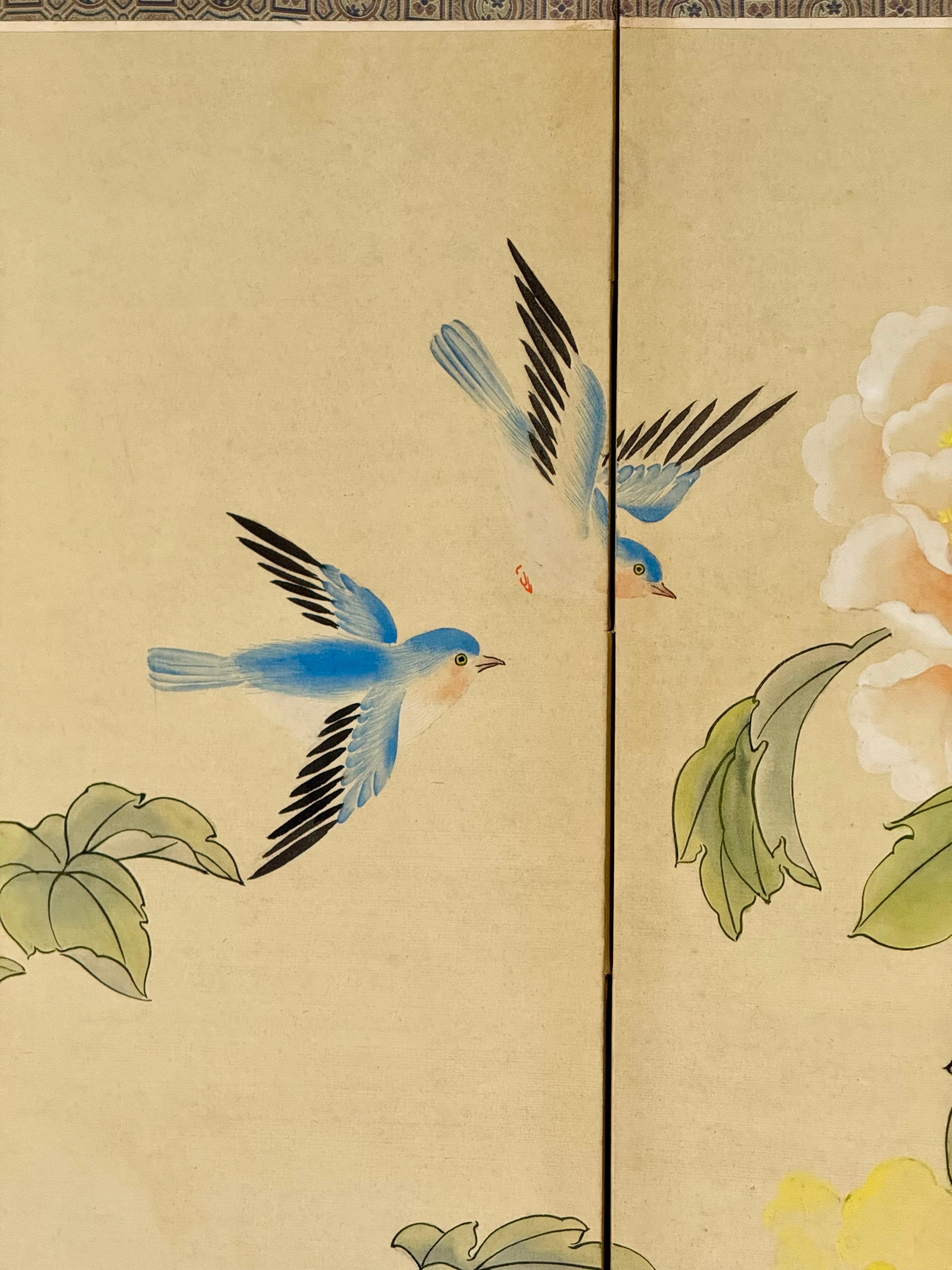 Chinese Four-Fold Screen with Peonies and Blue Magpies, 1963, 