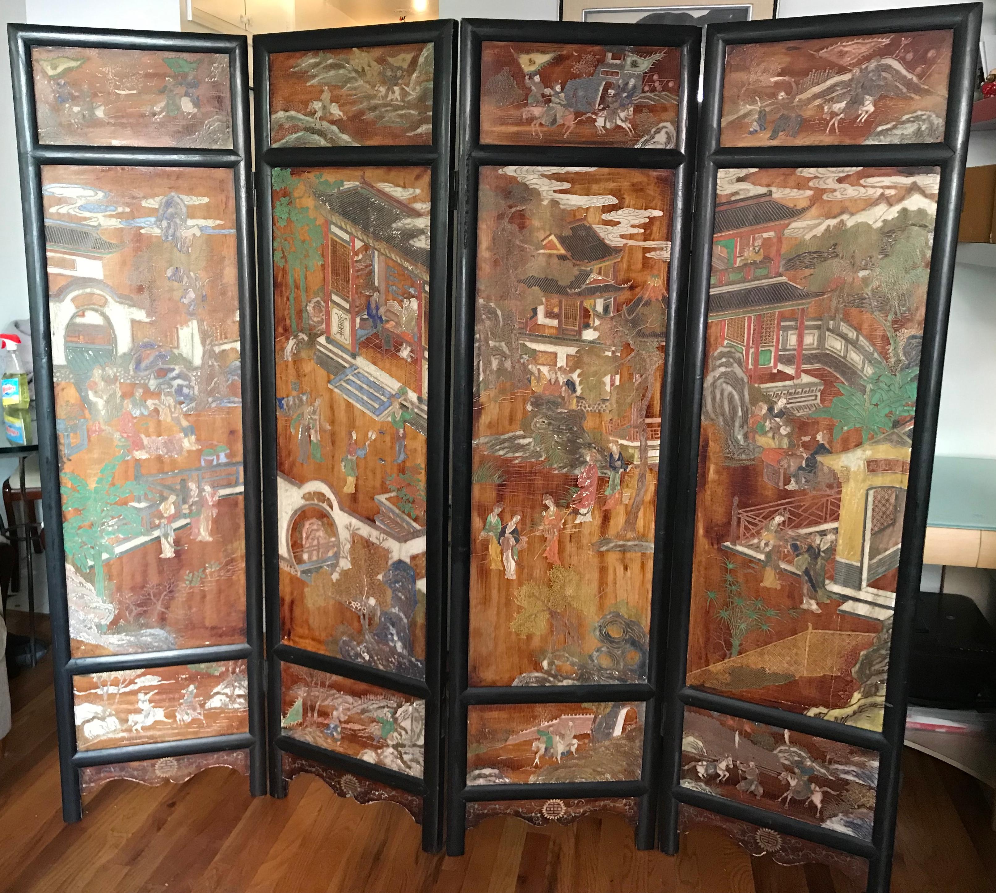 Chinese Four-Panel Coromandel Folding Screen In Good Condition In New York, NY