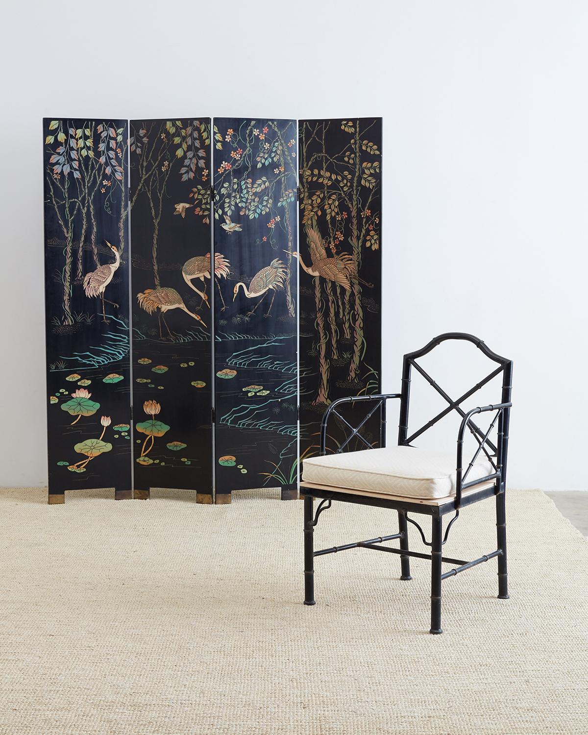 Chinese Four-Panel Coromandel Screen of Cranes 5