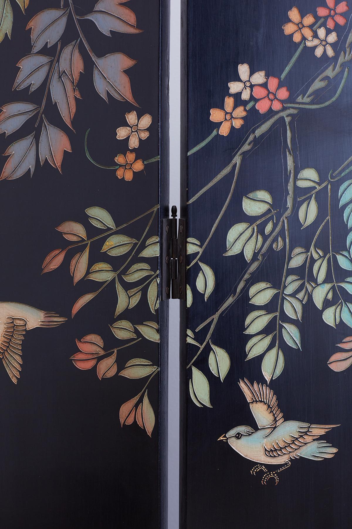 Chinese Four-Panel Coromandel Screen of Cranes 7