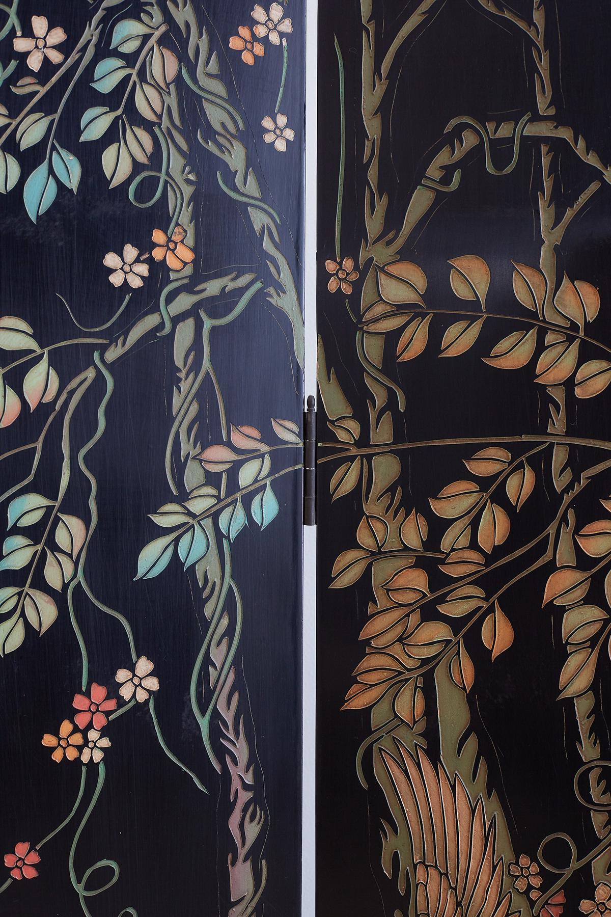 Chinese Four-Panel Coromandel Screen of Cranes 8