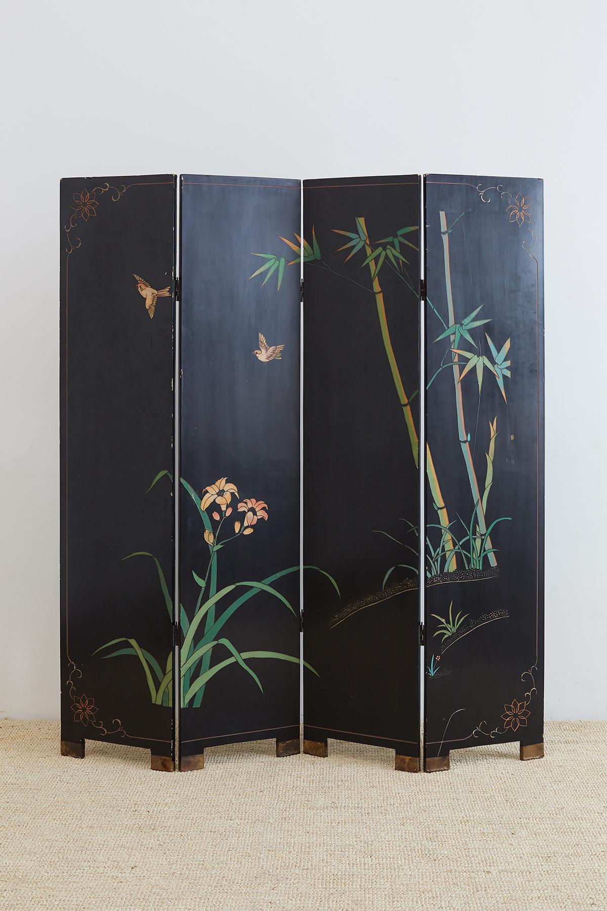 Chinese Four-Panel Coromandel Screen of Cranes 9
