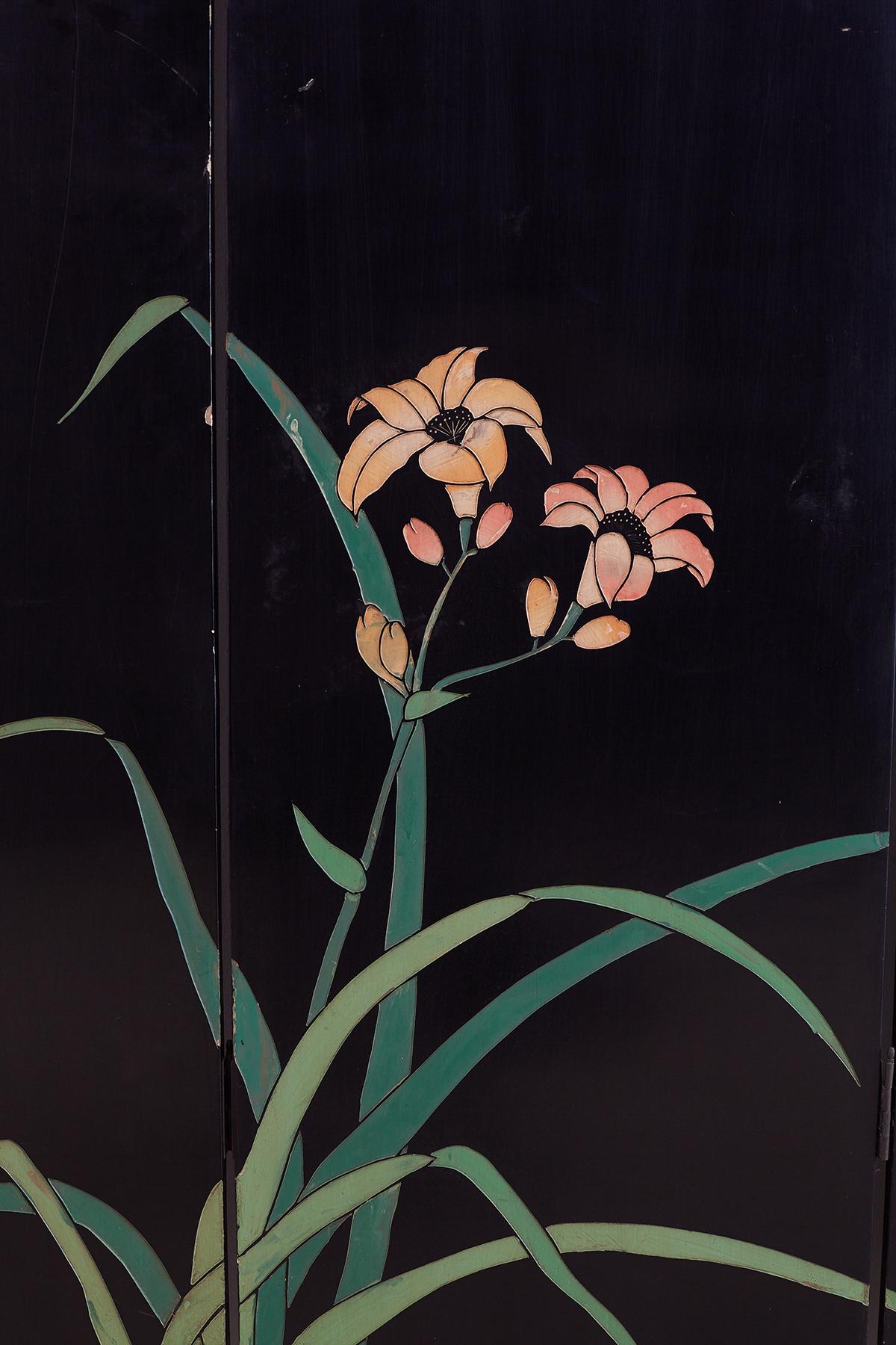 Chinese Four-Panel Coromandel Screen of Cranes 10