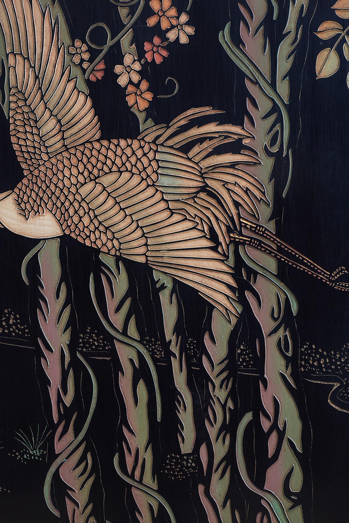 Chinese Four-Panel Coromandel Screen of Cranes 1