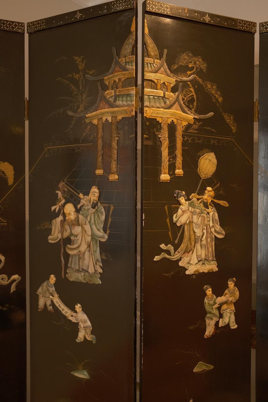 Chinese Four Panel Decorative Folding Screen circa 1930 For Sale at 1stDibs