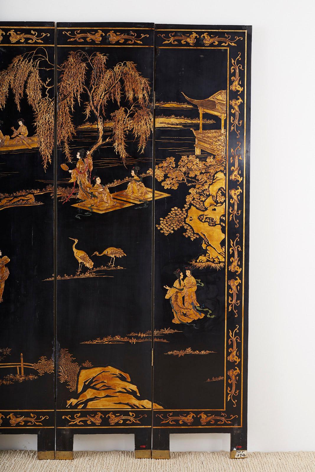 Chinese Export Chinese Four Panel-Gilt Lacquer Coromandel Screen