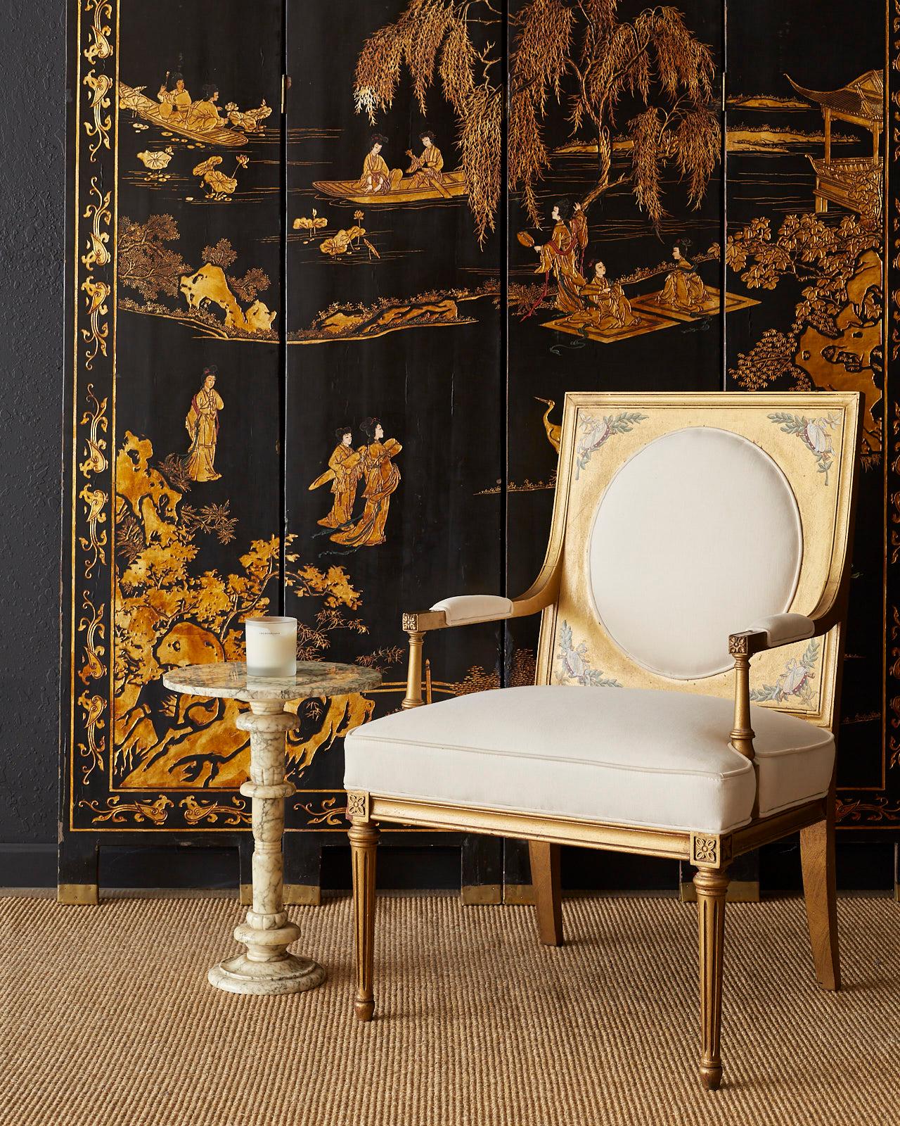 Lacquered Chinese Four Panel-Gilt Lacquer Coromandel Screen