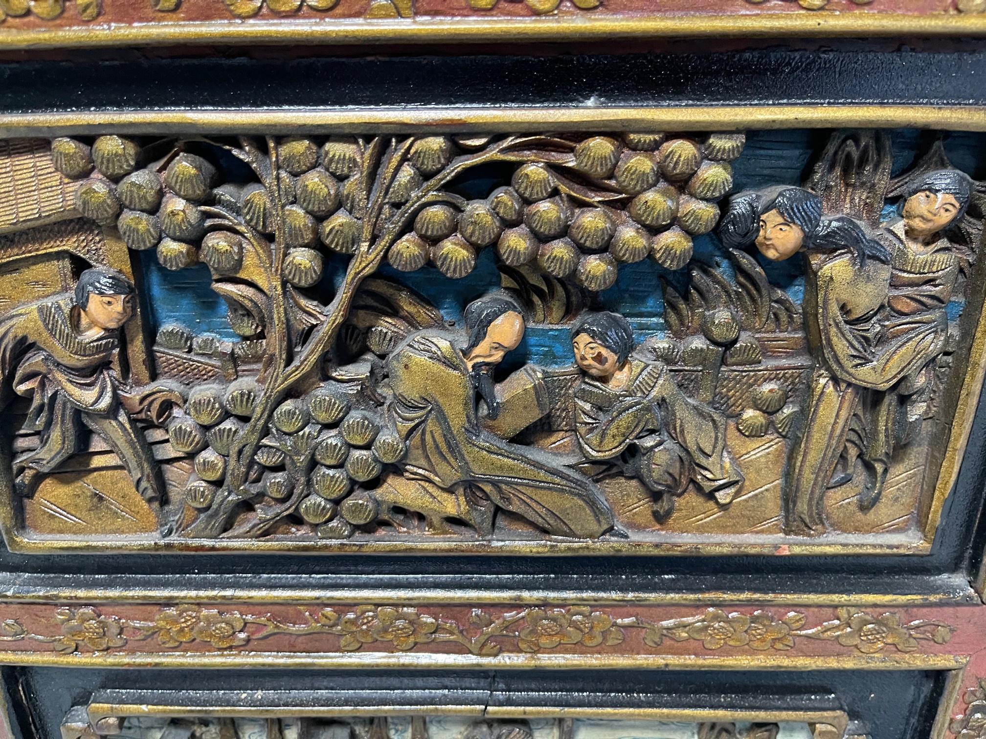 Chinese Four Panel Hand Carved Folding Screen, Early 20th Century 3