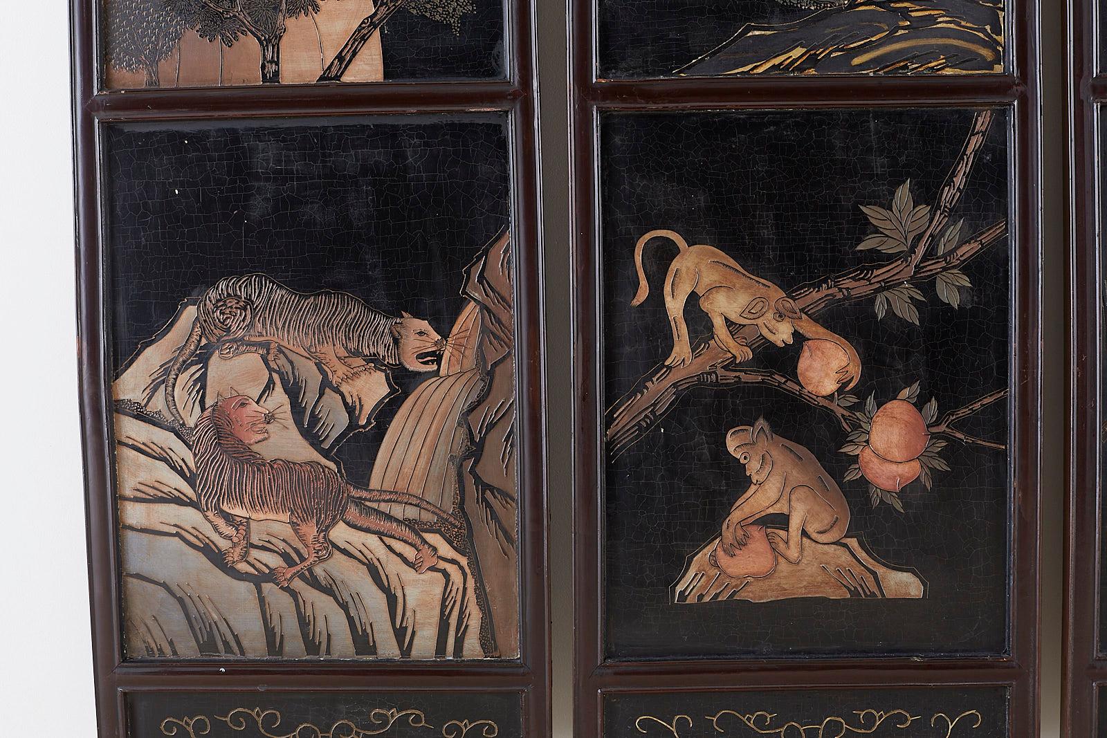 Chinese Four-Panel Lacquered Coromandel Panel Screen 3