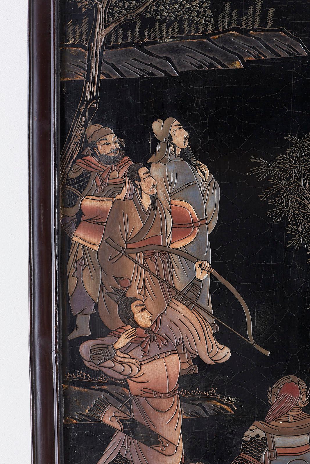 Chinese Four-Panel Lacquered Coromandel Panel Screen 7