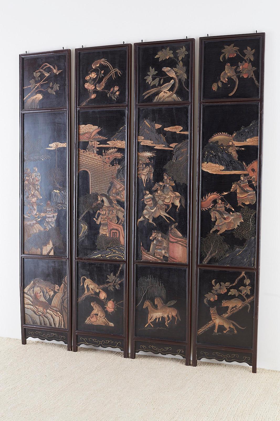 Chinese Four-Panel Lacquered Coromandel Panel Screen 12