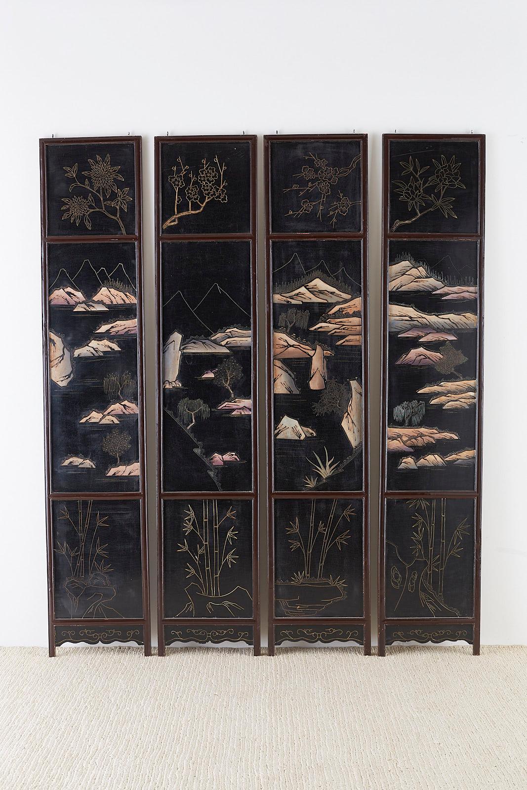 Chinese Four-Panel Lacquered Coromandel Panel Screen 13