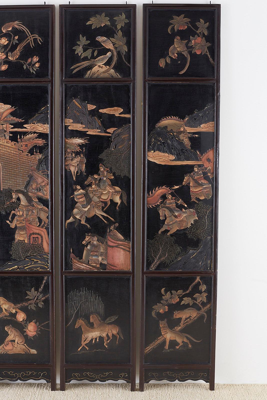 Hand-Crafted Chinese Four-Panel Lacquered Coromandel Panel Screen