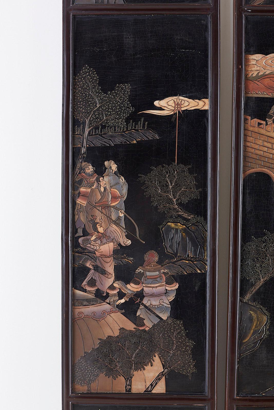 20th Century Chinese Four-Panel Lacquered Coromandel Panel Screen