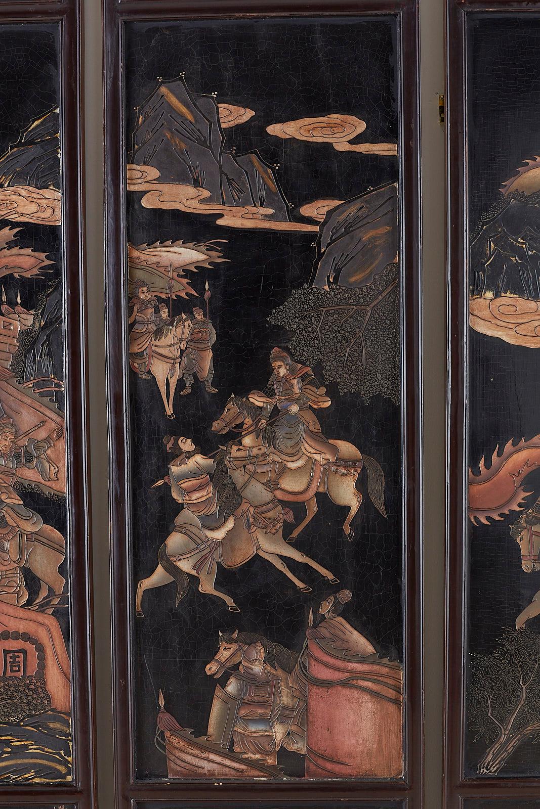 Chinese Four-Panel Lacquered Coromandel Panel Screen 1