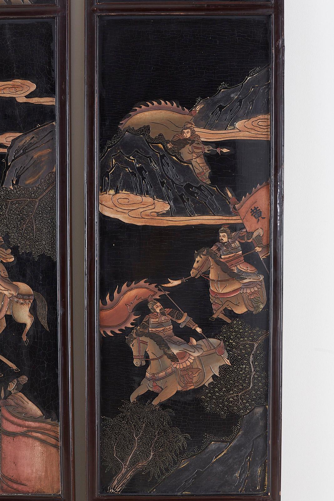 Chinese Four-Panel Lacquered Coromandel Panel Screen 2