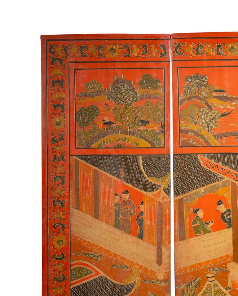 Chinese Four Panel Red Coromandel Screen For Sale 5