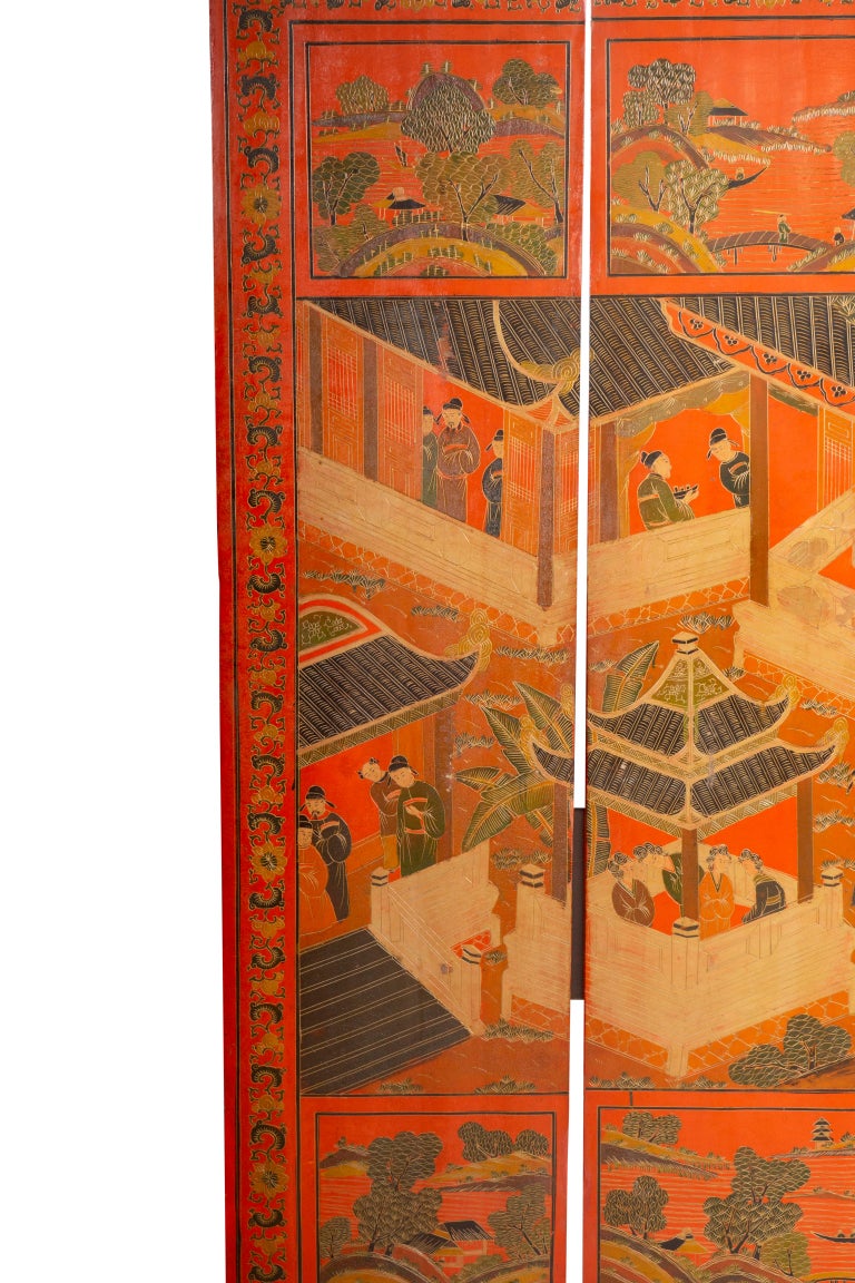 Chinese Four Panel Red Coromandel Screen For Sale 6