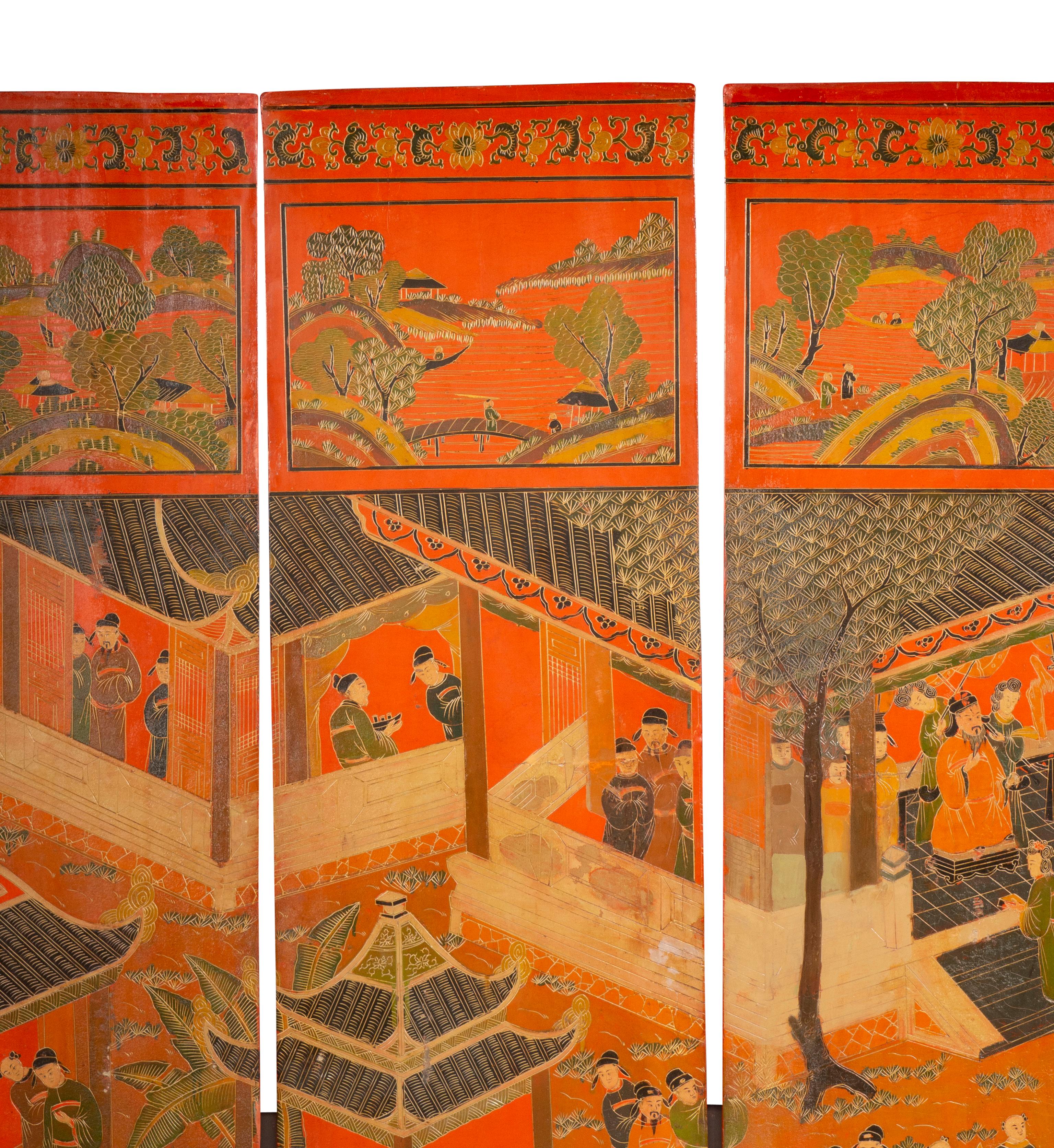 Chinese Four Panel Red Coromandel Screen 8