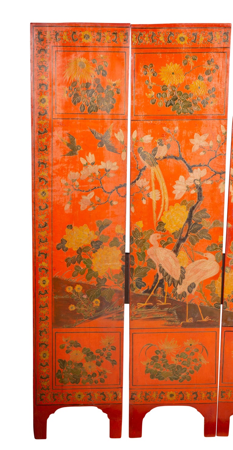 Chinese Four Panel Red Coromandel Screen In Good Condition For Sale In Essex, MA