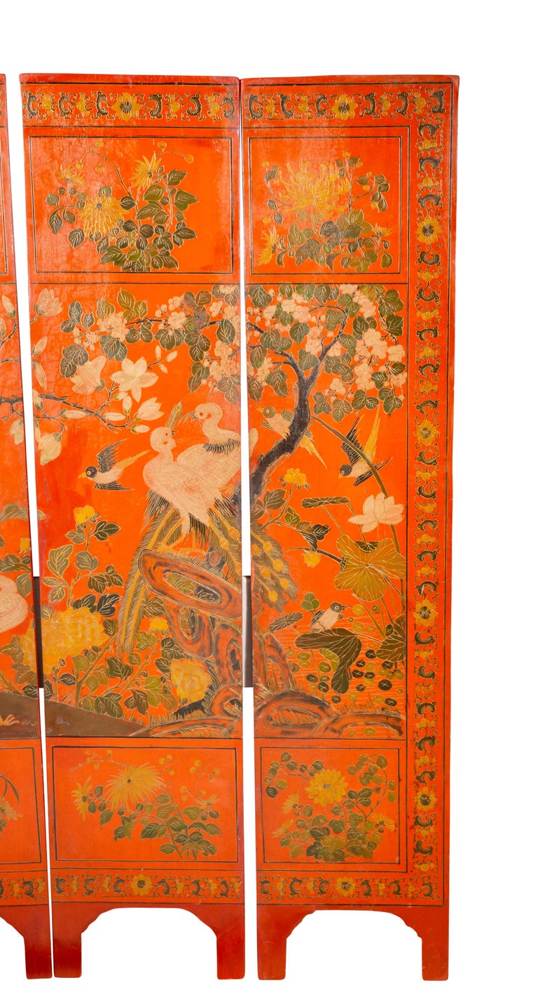 Chinese Four Panel Red Coromandel Screen For Sale 1