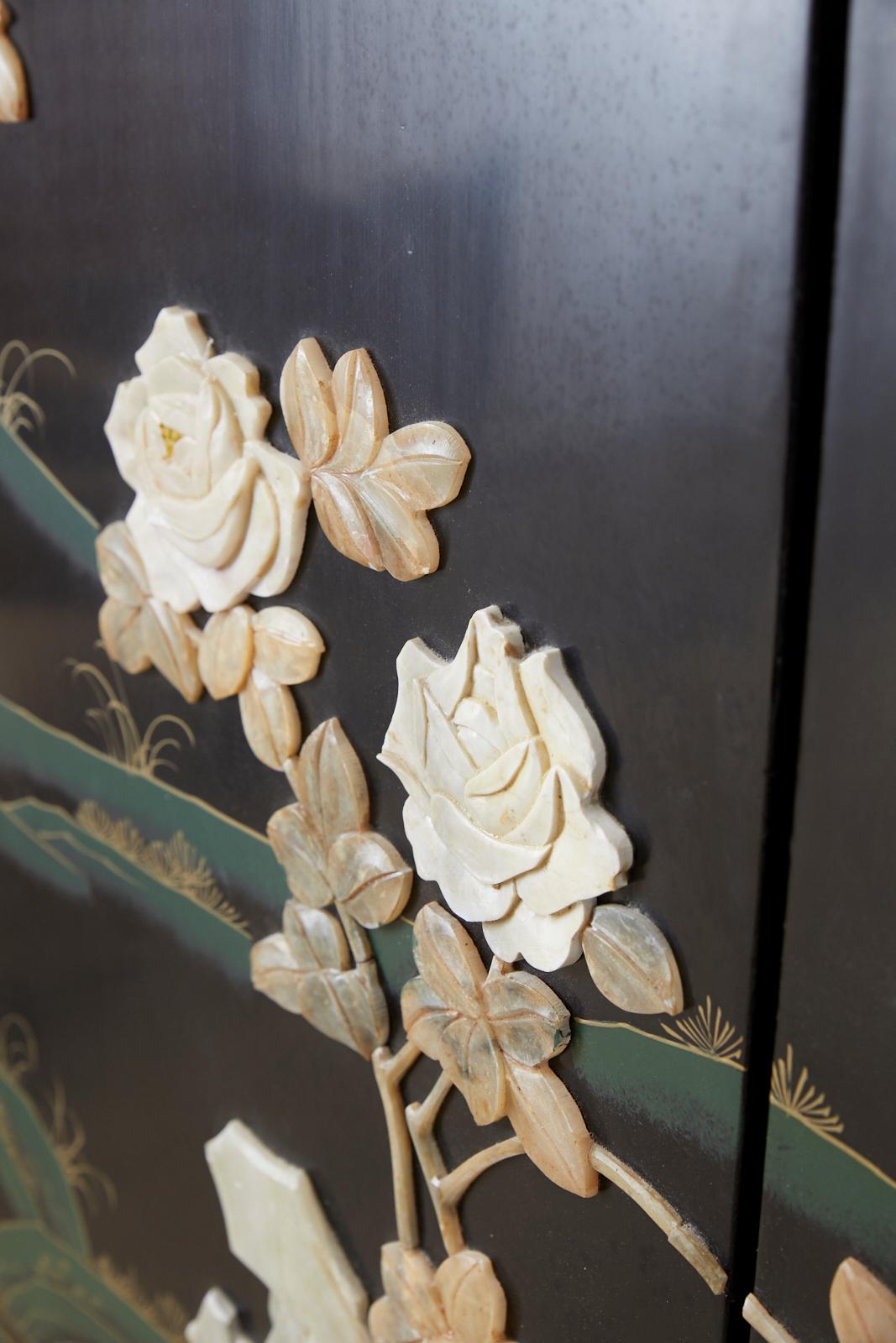 Chinese Four-Panel Screen Flora and Fauna Soapstone 5